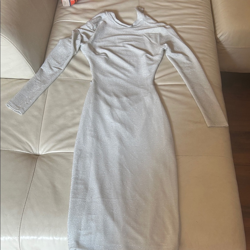Meshki Shimmering Silver Long Sleeve Dress